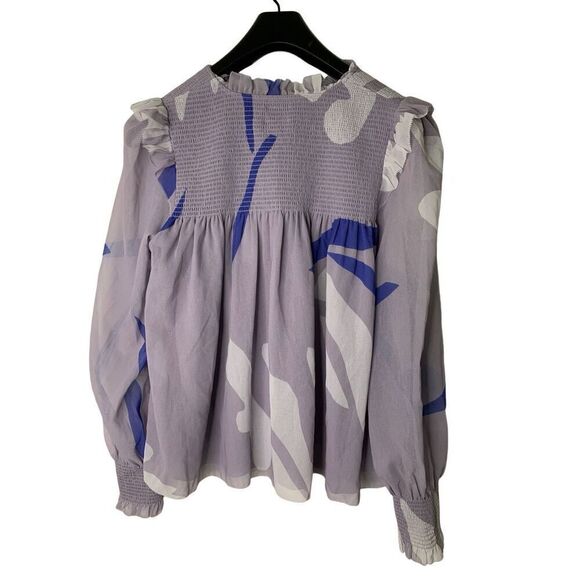 Aritzia Wilfred Castello Blouse Lavender Abstract Print Tie Neck Top Small NEW - Picture 3 of 8